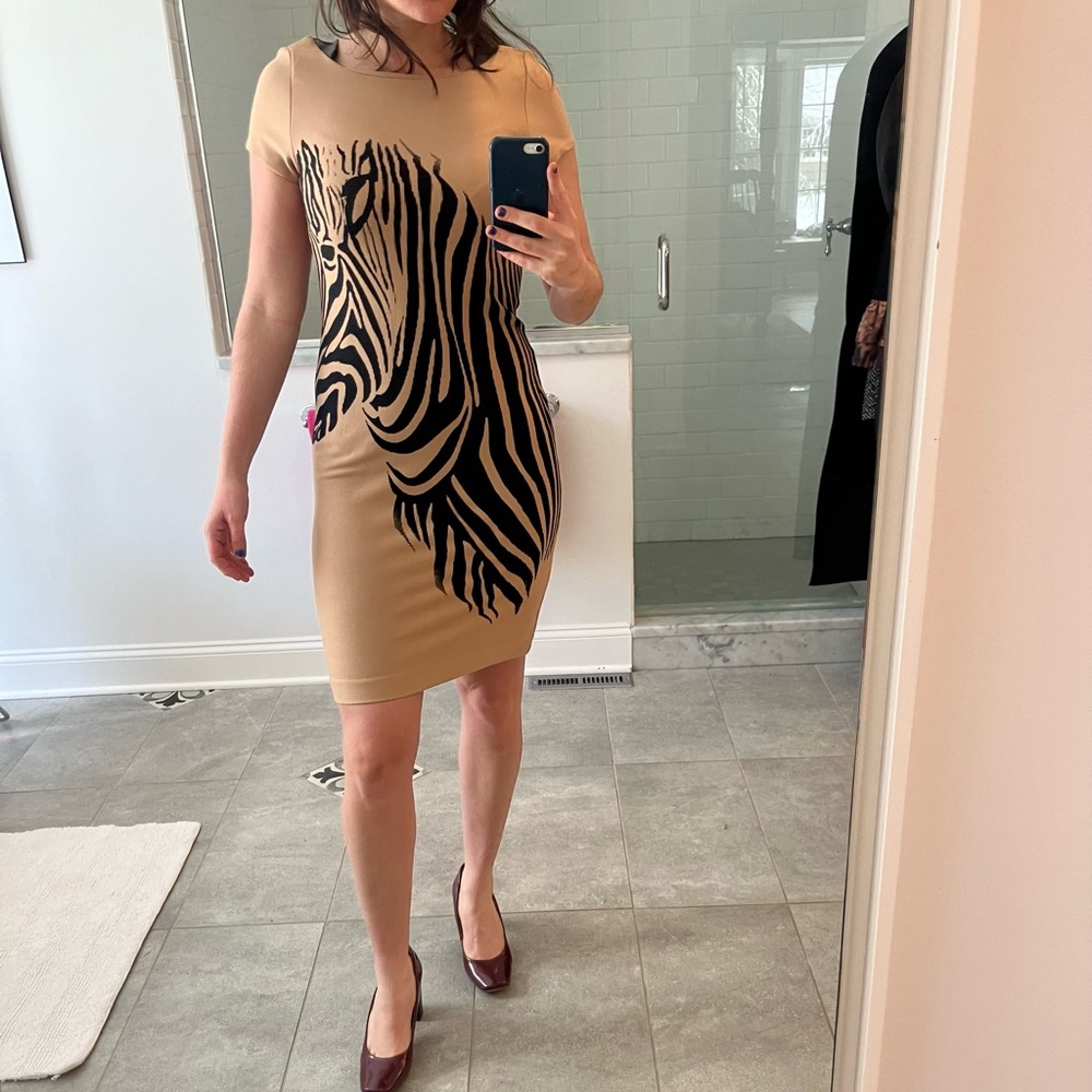 tan dress with black zebra image